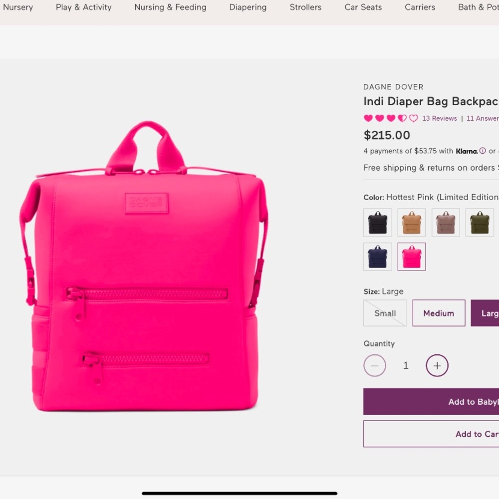 Dagne Dover Diaper Bag HOT PINK💕